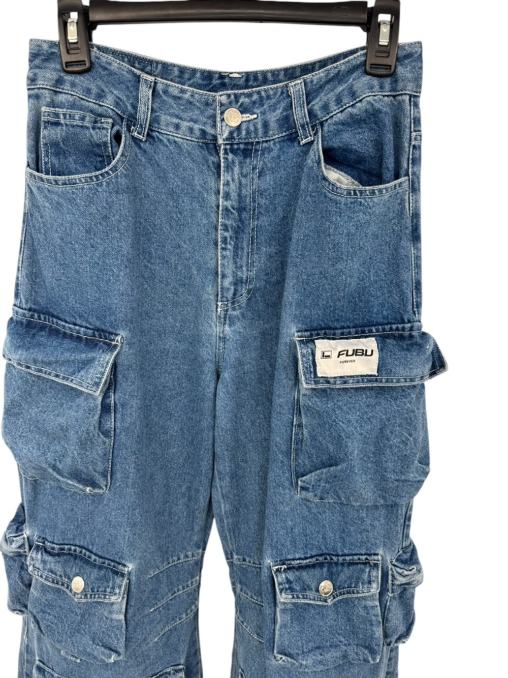 FUBU Forever 21 Cargo Multi Pocket Vintage Y2K Skater Oversized Jeans M - Picture 4 of 8